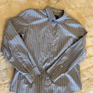 Ann Taylor Blue Stripes Button Front Long Sleeve Size 10
